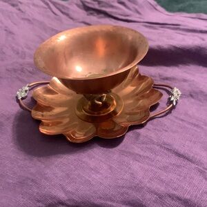 Antique Flemish Copper copper handle tray with dish